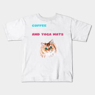 Coffee cats and yoga mats funny yoga and cat drawing Kids T-Shirt